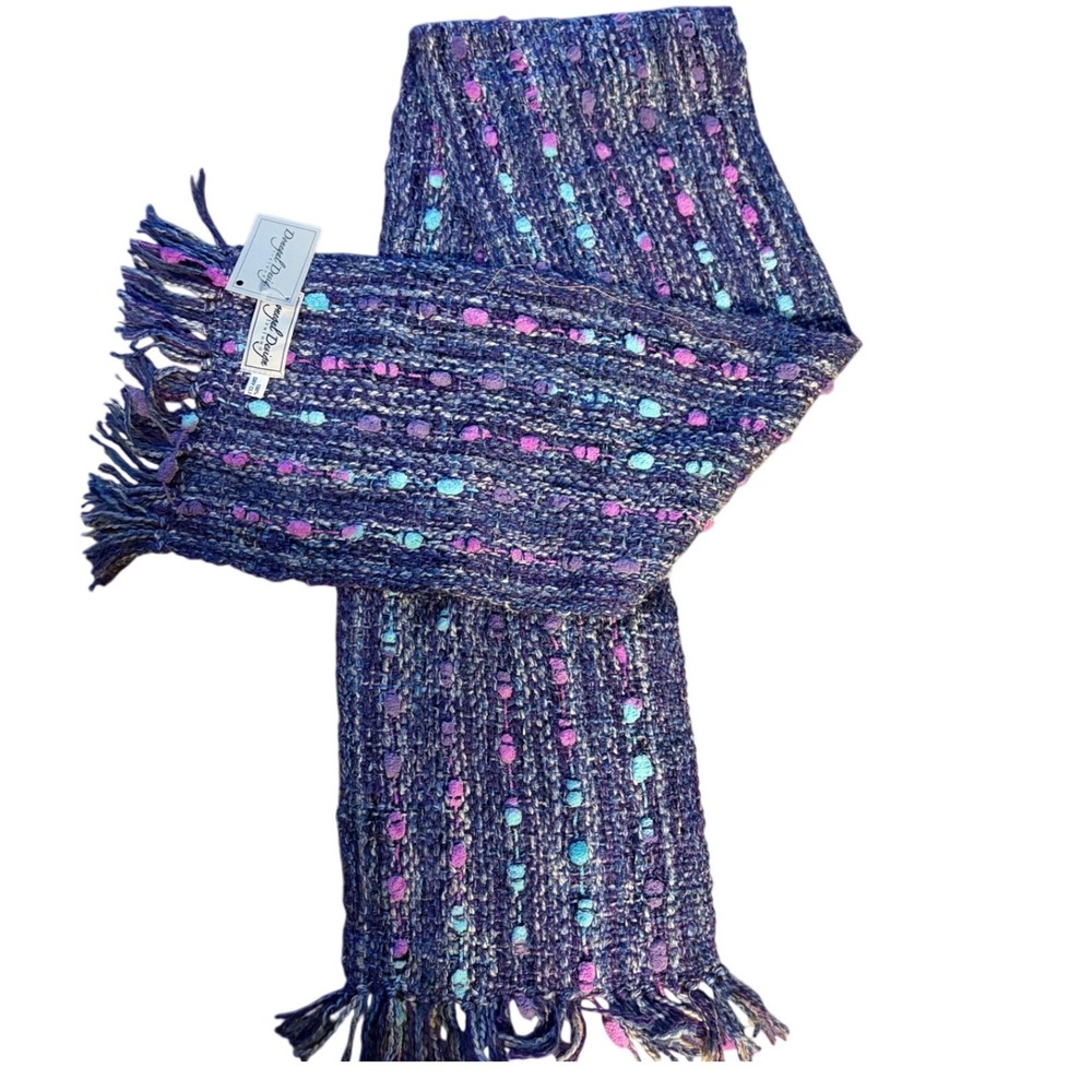 Donegal Design Ireland Handwoven Wool Scarf Navy Purple Turquoise DD1352 NWT
